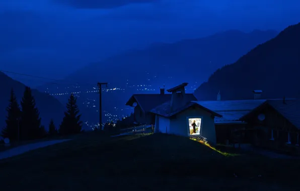 Mountains, night, lights