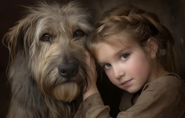 Portrait, dog, girl, friends, AI art, neural network