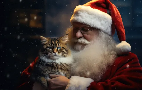 Cat, cat, kitty, kindness, portrait, Christmas, New year, Santa Claus
