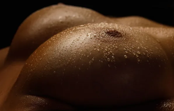 Chest, drops, black background, Sergey Sorokin
