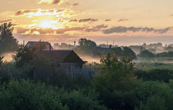 Picture dawn, morning, Yaroslavl oblast, Russian village, Savinskaya, Andrey Gubanov