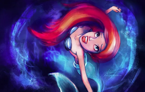 Sea, art, the little mermaid, Ariel