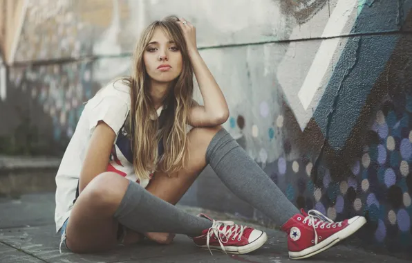 Girl, photo, model, shorts, t-shirt, blonde, girl, swag