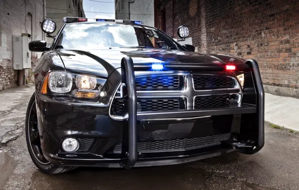 Picture police, sedan, Dodge, Police, dodge, charger, the charger, flashers