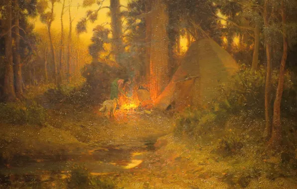1899, Eanger Irving Couse, in the Cascade Mountains, Indian Camp