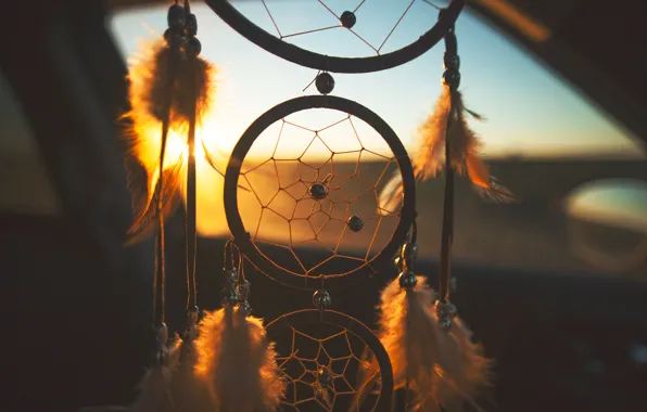 Sunset, feathers, dreams, catcher