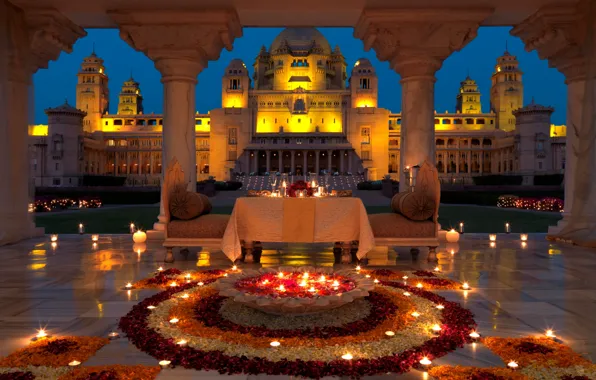 Picture the evening, candles, Palace, palace, dinner, India