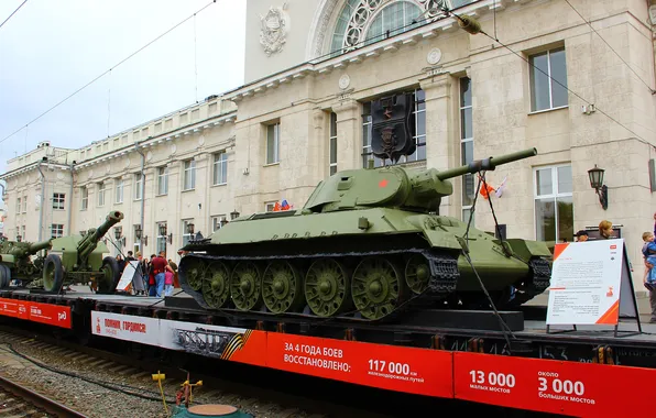 Tank, Gun, The Victory Day!, T-34-76, Volgograd, 2025, Railway station, Happy Victory Day!