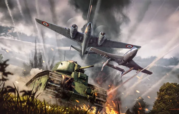 The plane, war, tank, War Thunder, Warplane