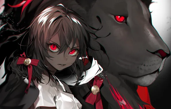 Picture barrette, look, Leo, red eyes, girl