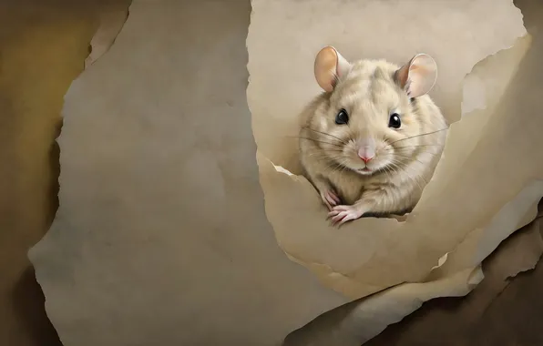 Hole, mouse, mouse, cardboard, rodent, hamster, AI art, neural network