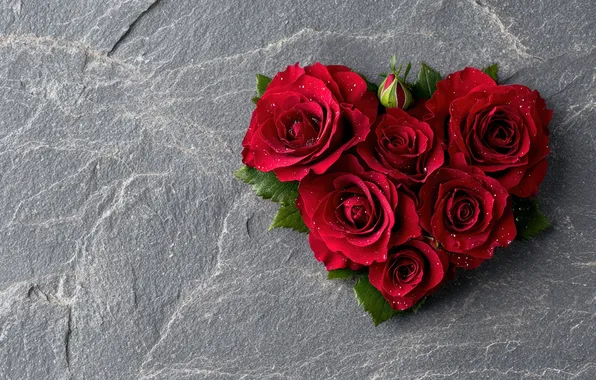 Love, flowers, holiday, stone, heart, roses, bouquet, heart