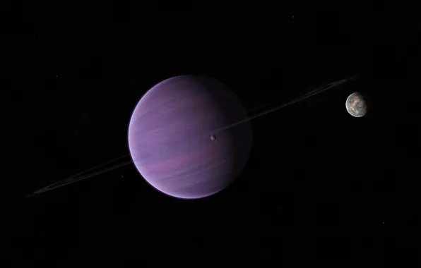 Picture stars, planet, ring, satellites, gas giant