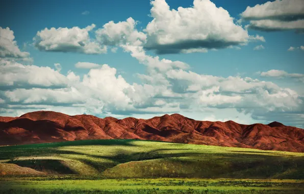 Field, the sky, grass, clouds, mountains