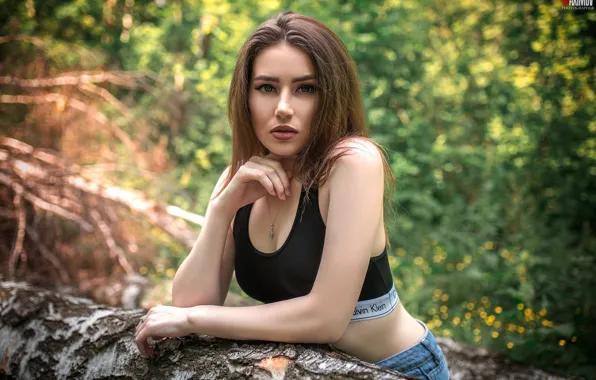 Look, the sun, trees, sexy, model, shorts, portrait, makeup