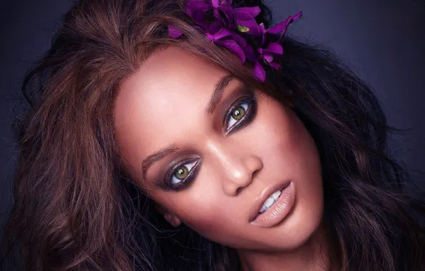 Flower, eyes, girl, model, Tyra Banks