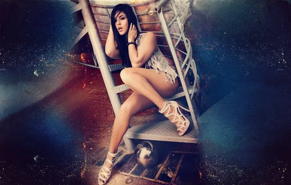 Picture BACKGROUND, SHOES, BALL, BRUNETTE, LADDER