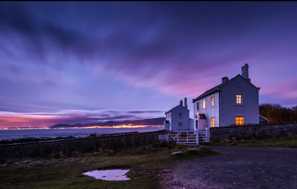 Picture night, lights, house, coast