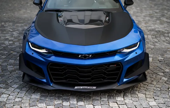 Blue, Chevrolet, 2018, the front part, Camaro ZL1 1THE