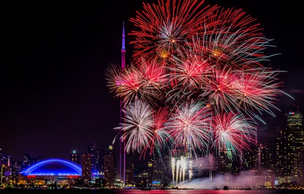 The city, lights, salute, Canada, fireworks, Toronto