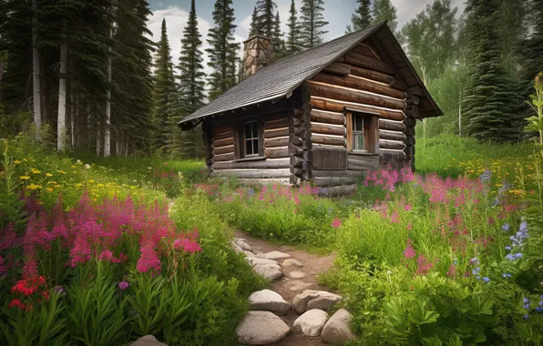 Forest, landscape, mountains, nature, house, view, height, house