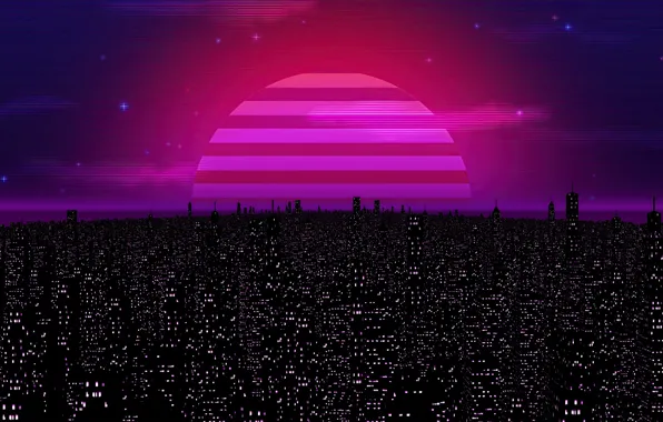 Stars, night, city, the city, skyscrapers, night, stars, skyscrapers
