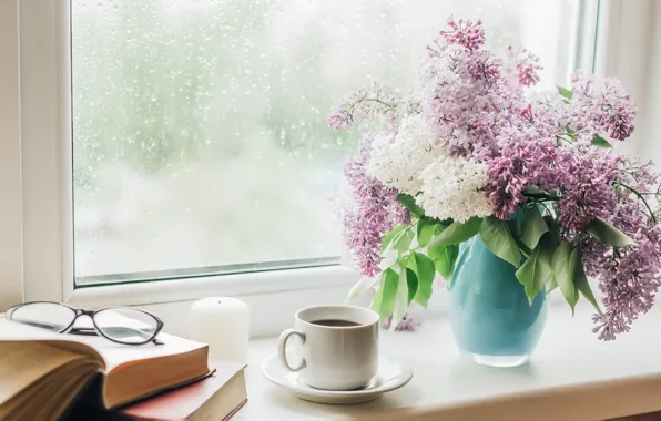 Picture leaves, drops, light, flowers, branches, rain, mood, tea