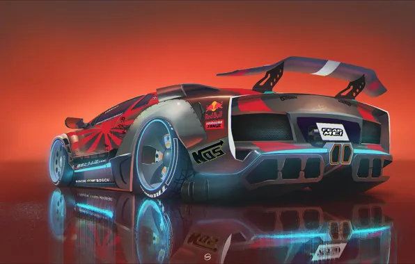 Car, Red Bull, Neon, Illustration, Concept Art, Cyberpunk, Creatures, Transport & Vehicles