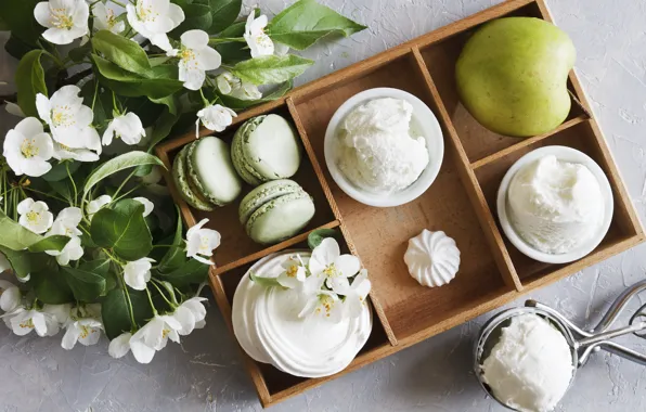 Picture apples, cookies, ice cream, marshmallows, cuts, macaron, Ellygri