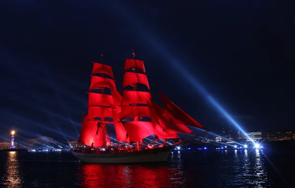 Night, Ship, Saint Petersburg, Scarlet sails, Prom