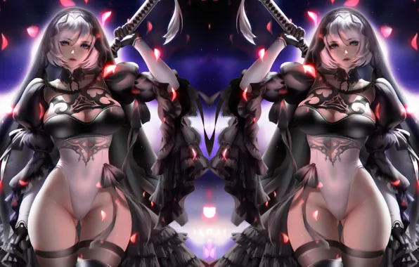 Girl, sexy, cleavage, thighhighs, boobs, anime, beautiful, short hair