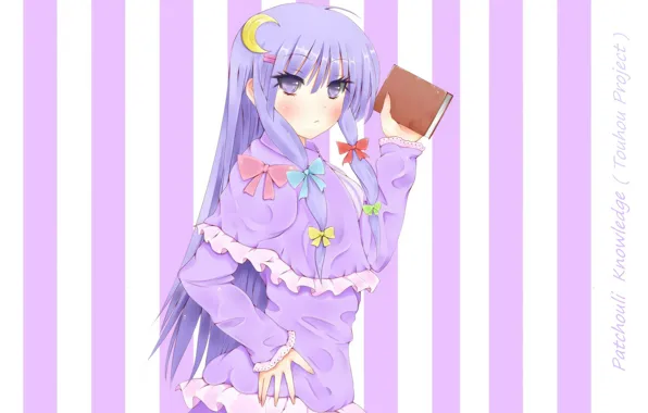 Book, bows, touhou, blue hair, art, ruffles, Touhou Project, Project East
