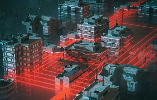 The city, Neon, Style, Building, City, Fantasy, Architecture, Art