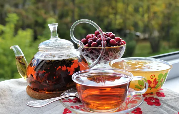 Picture tea, honey, teapot, cranberry