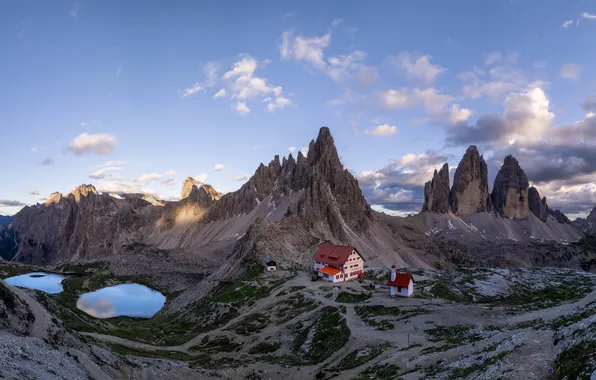 Picture the sky, clouds, mountains, lake, blue, tops, dal, The Dolomites
