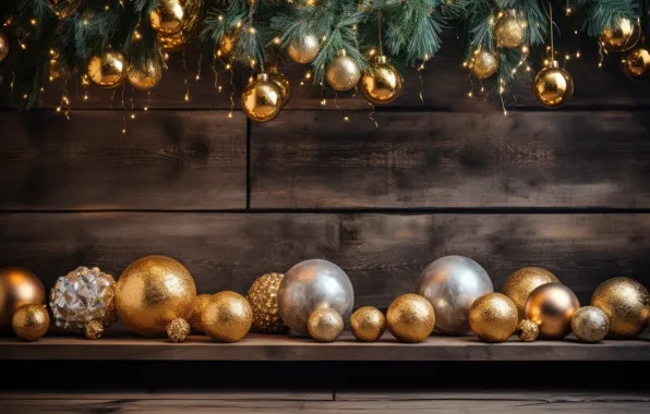 Balls, gold, Board, Christmas, New year, gold plated, gold, Christmas decorations