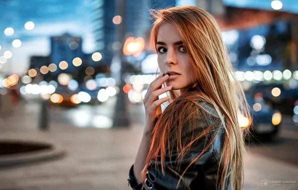 Look, the city, lights, pose, glare, background, model, portrait