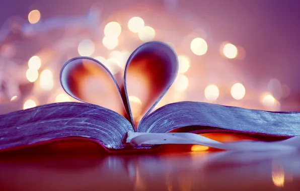 Picture heart, book, heart, page, bokeh, bookmark