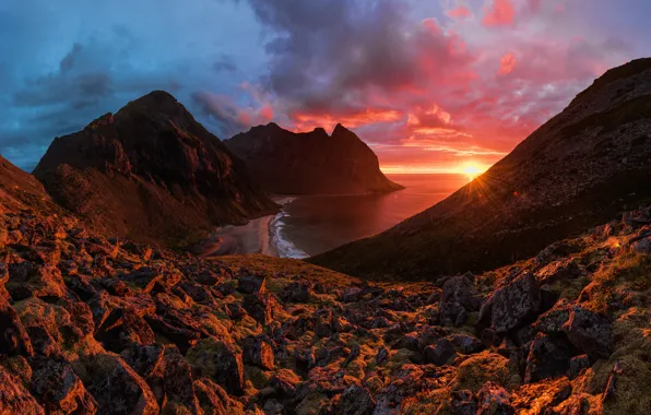 Red, Clouds, Sky, Landscape, Sun, Sunset, Rain, Landscapes