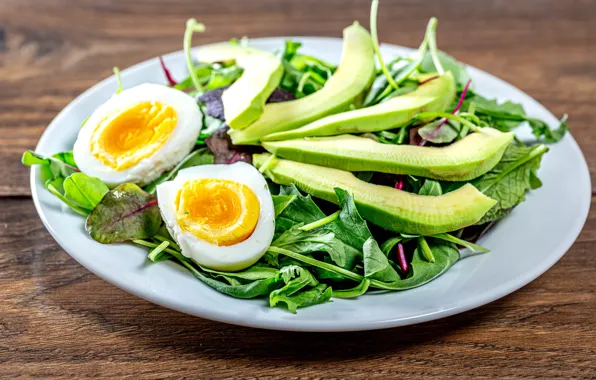 Greens, Board, food, eggs, plate, vegetables, dish, salad
