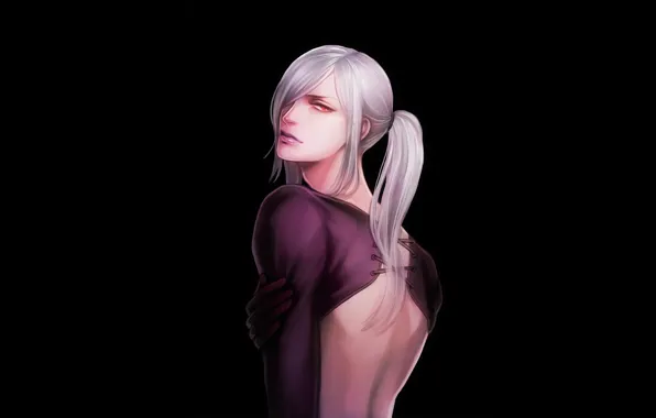 Back, black background, Sengoku Basara, The Era Of Unrest, high ponytail