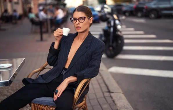 Look, girl, pose, style, street, Victoria, glasses, Cup