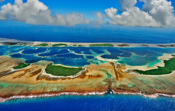 Picture clouds, nature, the ocean, Kiribati, Atoll Caroline, archipelago Online