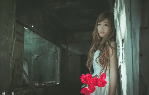 Girl, flowers, background