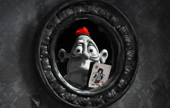Picture reflection, cartoon, man, plasticine, Mary and max, in the mirror