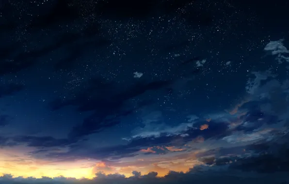The sky, stars, trees, sunset