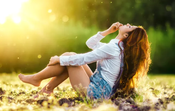 Girl, light, sweetheart, hair, red, girl, shirt, brown hair