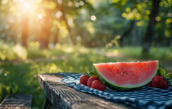 Summer, the sun, rays, light, trees, bench, nature, Park