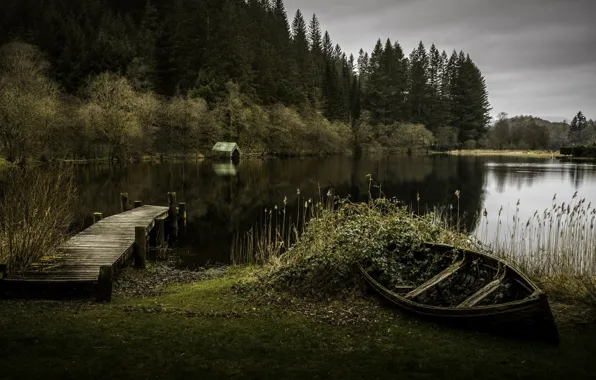 Picture bridge, lake, boat, Moment in Time