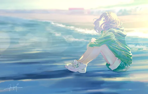 Picture sea, girl, bokeh